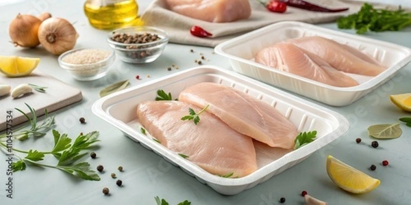 Fototapeta Fresh Chicken Fillet Packaged for Sale - High-Quality Business and Food Photography, Silhouette Style, Perfect for Marketing, E-commerce, and Culinary Projects