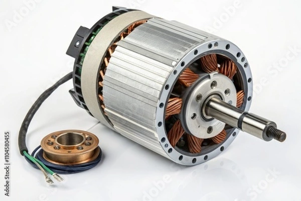 Fototapeta Realistic Brushless DC Motor on a Clean White Background - Detailed Industrial Component Showcase for Technical and Educational Use