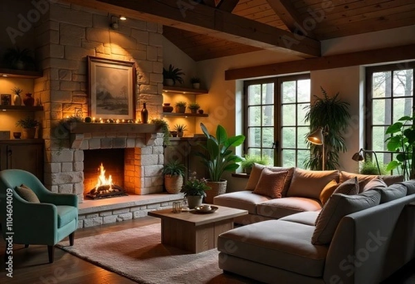 Obraz living room with fireplace