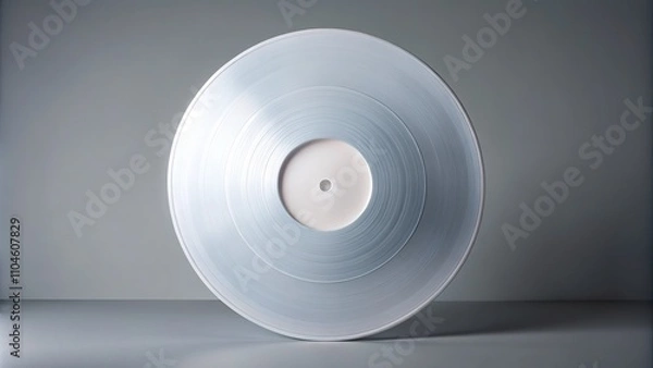 Obraz Blank Vinyl Record, White Cover, Gray Background, AI Art