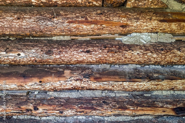 Obraz Detail of wood texture on an exterior wall of an old log cabin