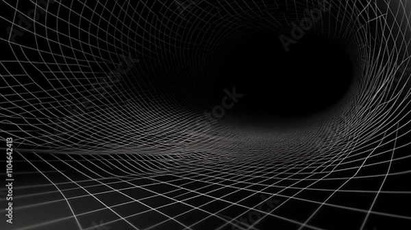 Fototapeta A cinematic black background featuring glowing ceiling and floor grid lines extending in perspective, creating a wireframe ideal for ending credits with bold, modern text design.