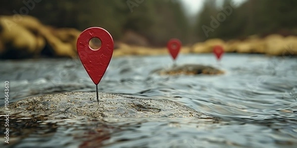 Fototapeta High-Quality Photo of 3D Map with Travel Routes and Navigation Icons