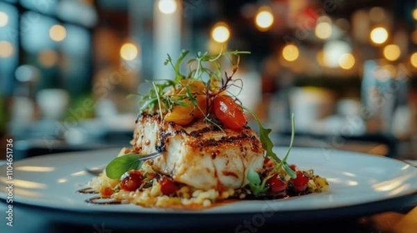 Fototapeta Grilled Fish with Garnish