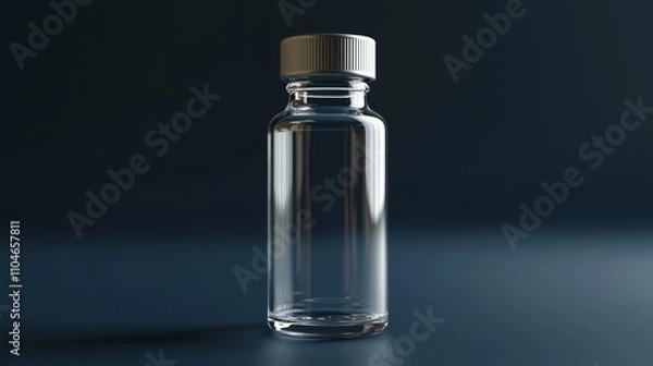 Fototapeta Isolated Studio Shot of a Transparent Glass Vial with White Cap on a Dark Blue Background