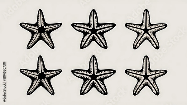 Fototapeta set of vector black sea star fish