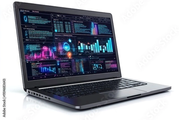 Obraz Diagrams on a laptop isolated on a white backdrop. Generative Ai