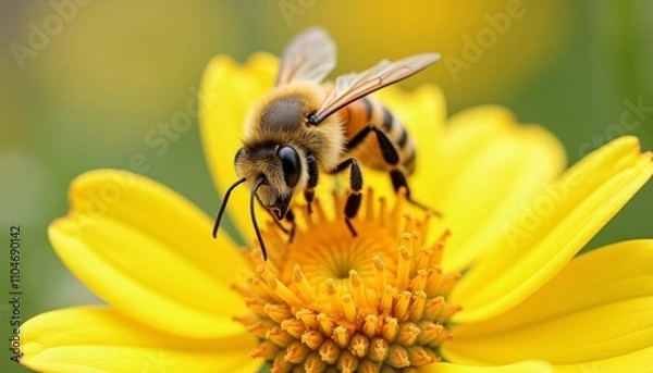Obraz Close-up of a bee collecting nectar from a yellow flower