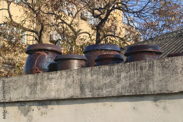 Obraz Korean ceramic kimchi jars on rooftop