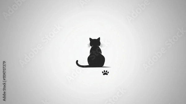 Obraz black cat on white backround