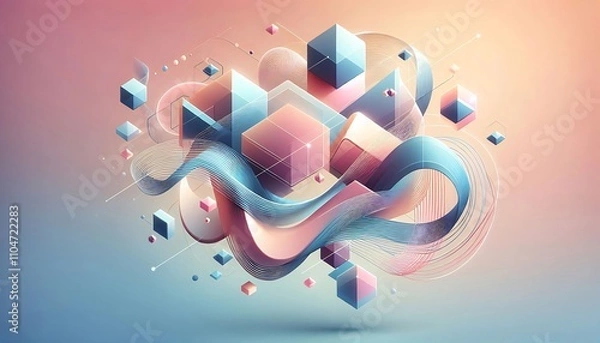 Obraz Abstract Geometric Shapes Flowing Pastel Colors