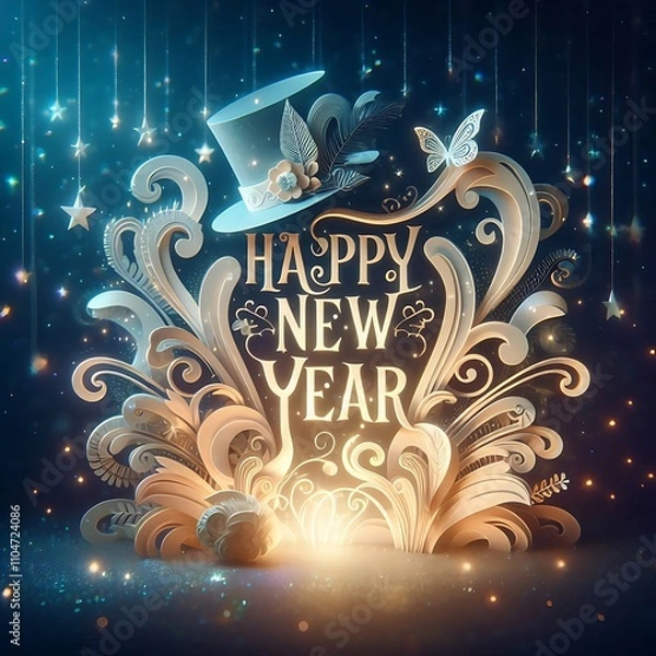 Obraz Elegant New Year Design Featuring A Top Hat And Floral Accents