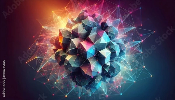 Fototapeta Abstract Polygonal Network Structure With Colorful Nodes