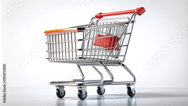 Obraz Isolated Empty Shopping Cart on a Clean White Background - Ideal for E-commerce Concepts, Shopping Themes, Retail Business Illustrations, and Online Marketplaces