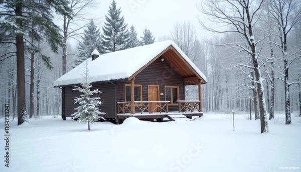 Obraz  Cozy cabin nestled in a snowy forest