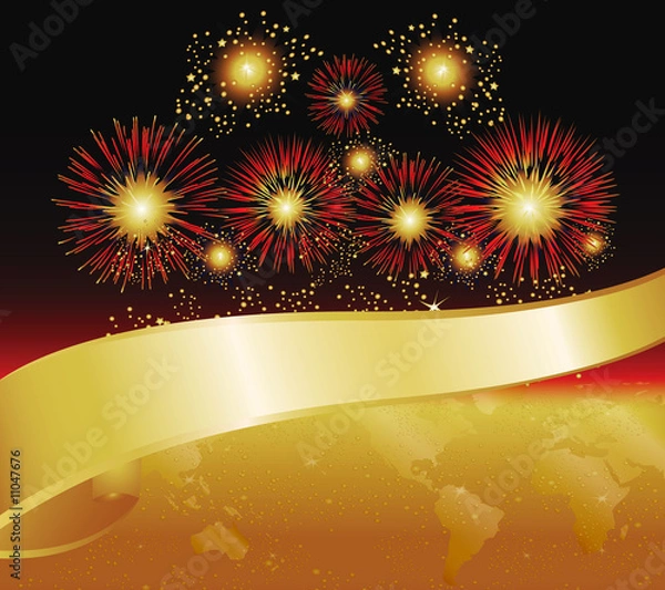 Obraz Gold Banner Fireworks Earth Reflection