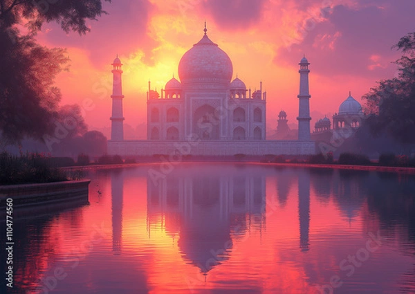 Fototapeta Taj Mahal reflected in the calm waters of its surrounding pool