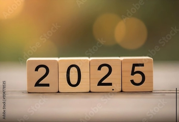 Fototapeta new year 2025. four wooden dice with the number 2025 written on them