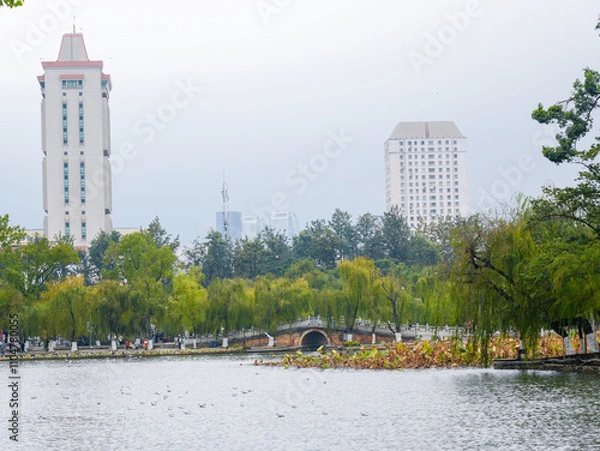 Obraz Cuihu Park on a cloudy day in winter