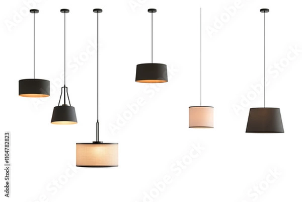 Fototapeta Set of different modern hanging lamps on white background. 