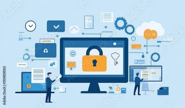 Fototapeta Digital Security Concept with Cloud Storage System and Document Management for Business Technology