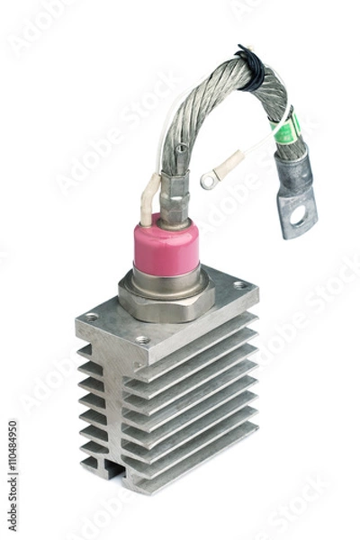 Fototapeta Powerful metal thyristor on a white