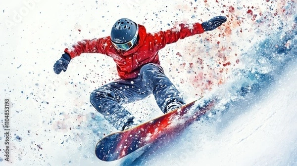 Obraz Snowboarder Competing in Dynamic Downhill Race