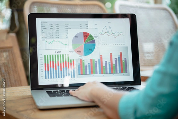 Fototapeta accounting and financial software concept. business spreadsheet on computer screen for training and development.
