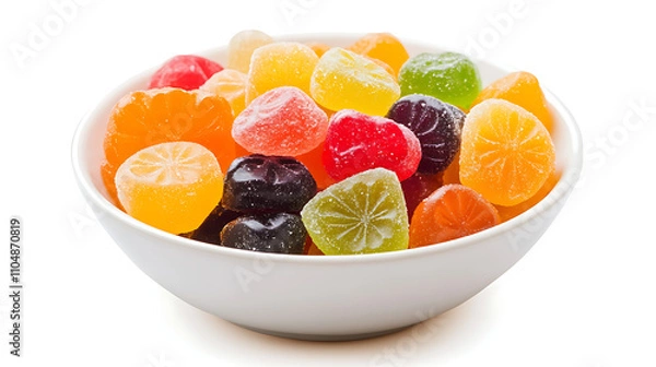 Fototapeta colourful jelly beans in a glass bowl isolated on white background