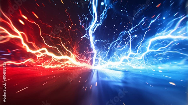 Obraz " 相対的な赤と青の雷のバックグラウンド "