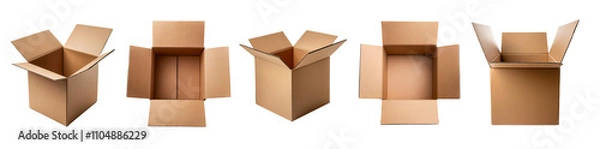 Obraz Collection of open cardboard boxes, isolated on a transparent background. Packaging, shipping, and moving concept.