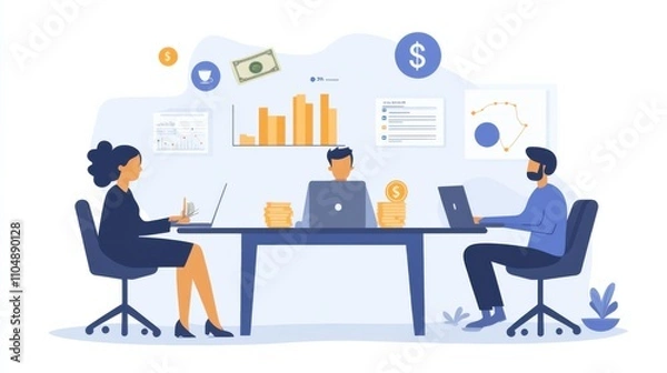 Fototapeta Team Collaboration in Modern Office Setting with Financial Data