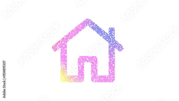 Fototapeta Icon home is made up of LED square shapes. There are bright diodes and there are black dead diodes