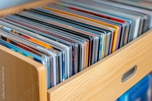 Fototapeta A nostalgic CD storage binder opened to reveal rows of shiny discs neatly arranged in sleeves