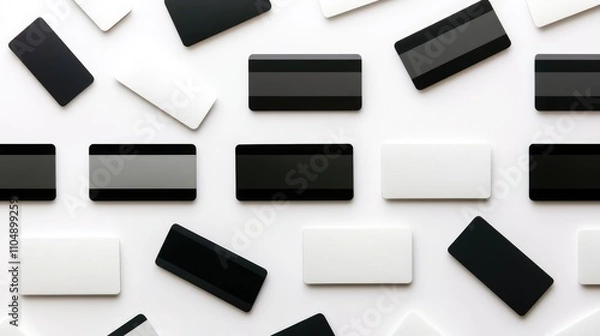 Obraz A clean, minimalistic pattern of blank credit cards in a row, perfect for mockups, financial concepts, or design purposes.