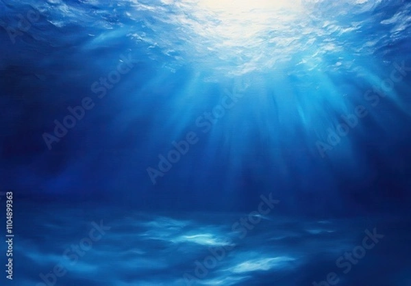 Fototapeta Serene Ocean Depths with Sunlight Filtering Through Water, Capturing Tranquil Blue Tones and the Mystique of Underwater Environments for Artistic Inspiration