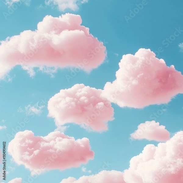 Obraz Pink clouds float in a vibrant blue sky.