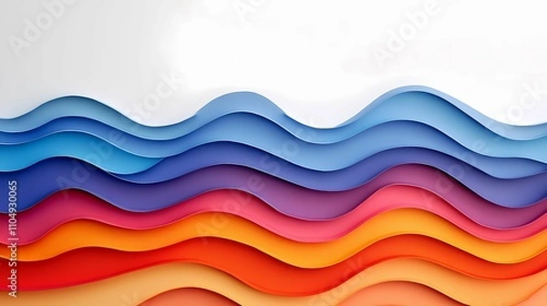 Fototapeta A vibrant, layered design featuring wavy shapes in various shades of blue, purple, pink, and orange against a light background.