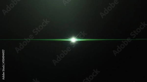 Fototapeta Elegant green flare crossing a black background horizontally, sleek and minimalist design with a modern aesthetic