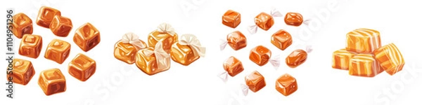 Obraz Flat style illustration of caramel candies, isolated on a white background. collection set png.