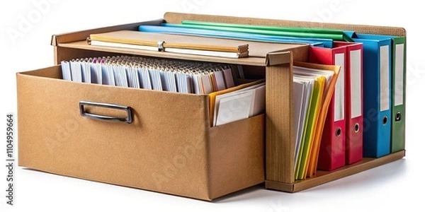 Fototapeta Cardboard File Organizer Panoramic Desk View