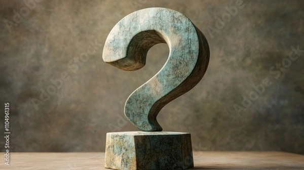 Fototapeta Weathered Wooden Question Mark Sculpture On Stand