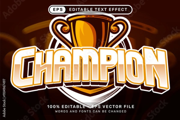 Fototapeta champion text effect and editable text effect with trophy and shield illustration