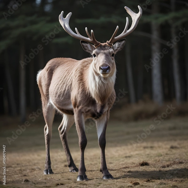Fototapeta Majestic Reindeer in a Serene Forest Setting: A Breathtaking Wildlife Portrait