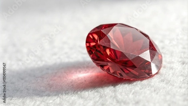 Fototapeta A single ruby crystal isolated on a white surface with a soft focus effect, ruby crystal, abstract, blurred background