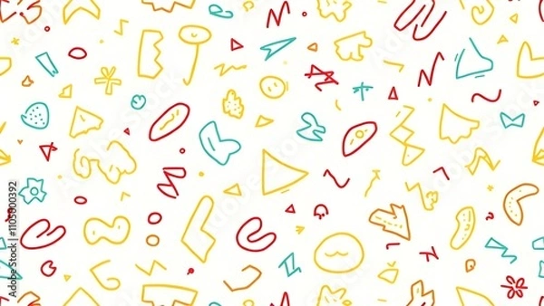 Fototapeta Cheerful Doodle Lines Vibrant Abstract Shapes Background