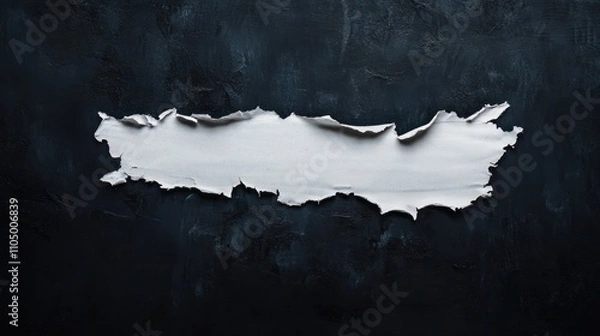 Fototapeta Torn paper revealing a blank space on a dark textured background.