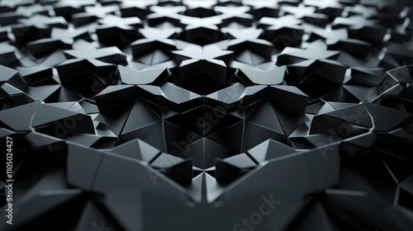 Obraz A black and white geometric pattern with sharp angles and a glossy sheen.