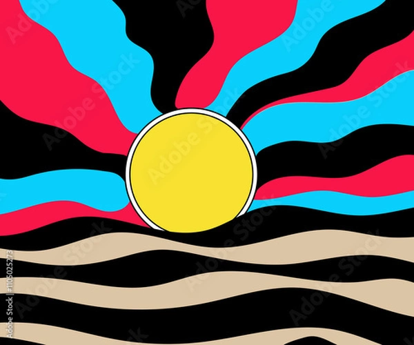 Fototapeta Illustrated Sun with Sea