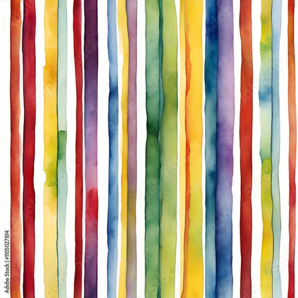 Fototapeta A vibrant watercolor pattern featuring bold, vertical stripes in rich colors, ideal for backgrounds, textiles, and creative design projects.